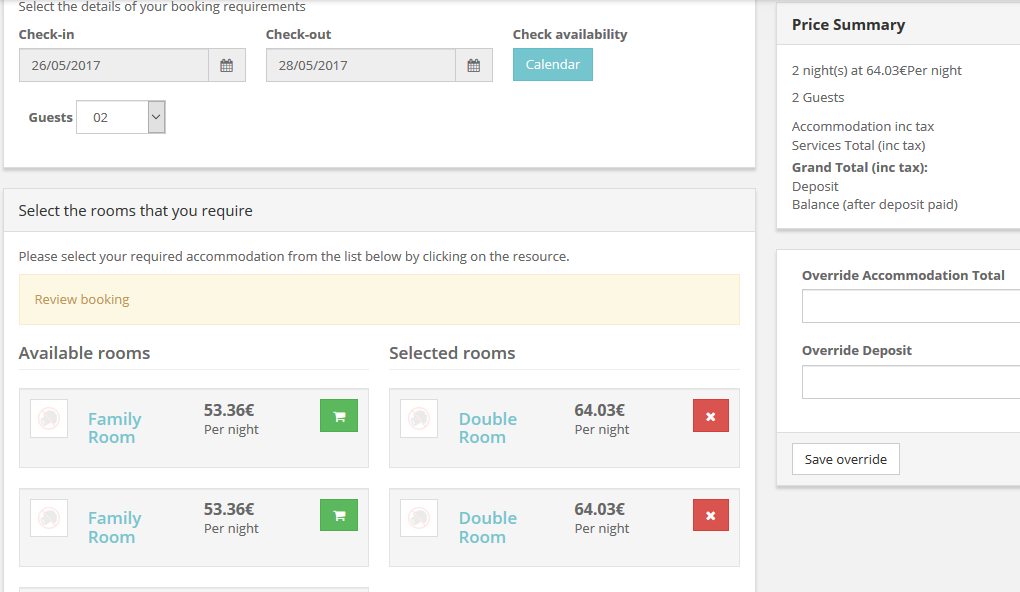 Booking form overridden